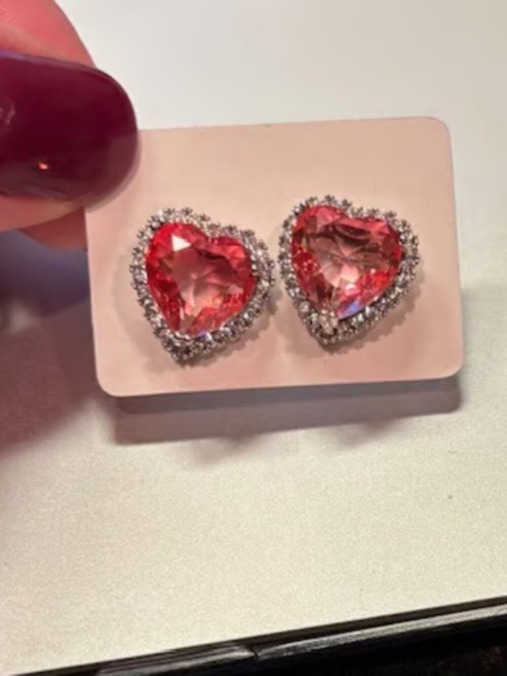 Pink Heart CZ Stud Earrings